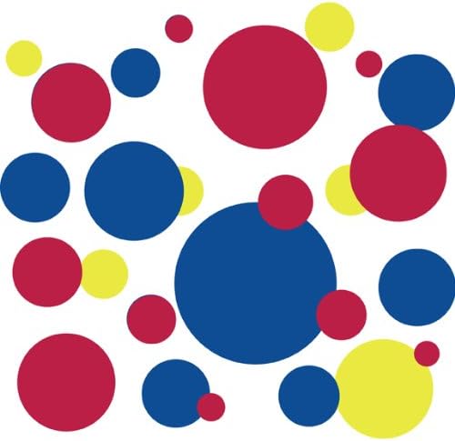 204 Polka Dot Peel &amp; Stick Wall Decals, Red, Royal Blue &amp; Yellow