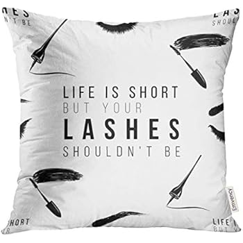 Golee Throw Pillow Cover Makeup Artist with Life is Short But Your Lashes Shouldn't Be Text Mascara Wand Eyeliner Stroke Woman Decorative Pillow Case Home Decor Square 20x20 Inches Pillowcase