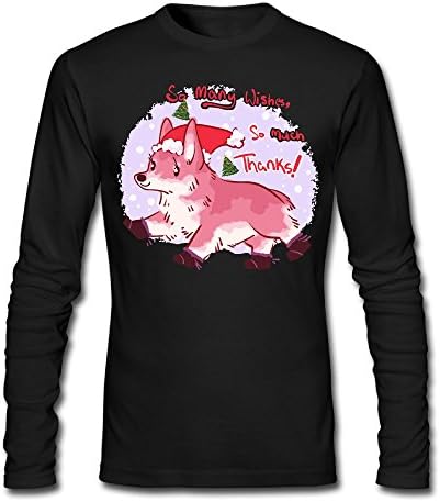 BoxingNICK Christmas Corgi Holiday Gifts Casual Fashion Cotton Durable Coverseamed Neck Adult&Youth Men'sLong Sleeve T-Shirt