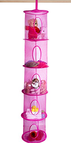 Handy Laundry 5-Shelf Storage Organizer - 12" X 59" - Hang in Your Children's Room or Closet - Fun Way to Organize Kids Toys or Store Gloves, Hats and Mittens - Attaches Easily to Any Rod (Fuchsia)