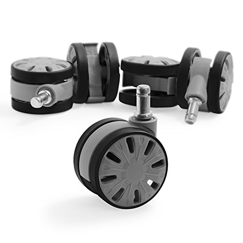 Large Office Chair Wheels Casters for Hardwood - Laminate Floor Mats Safe (Set of 5) Gray & Black