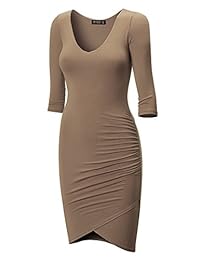 CTC vestido ceñido al cuerpo, tulipán, con manga 3 4, cuello en V, profundo para mujer - Hecho en Estados Unidos