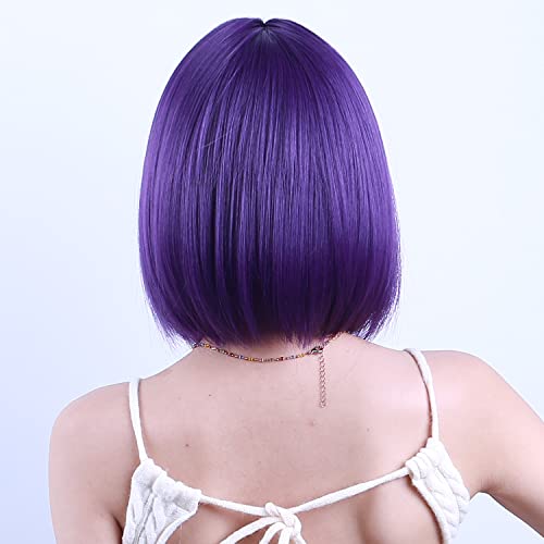 MAGQOO Dark Purple Wig for Women Short Purple Wig Purple Bob Wig Short Straight Deep Purple Wig Middle Part Synthetic Heat Resistant
