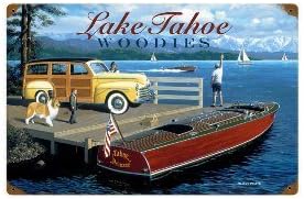 Past Time Signs STK011 Lake Tahoe Woodies Automotive Vintage Metal Sign, 18 W X 12 H In.