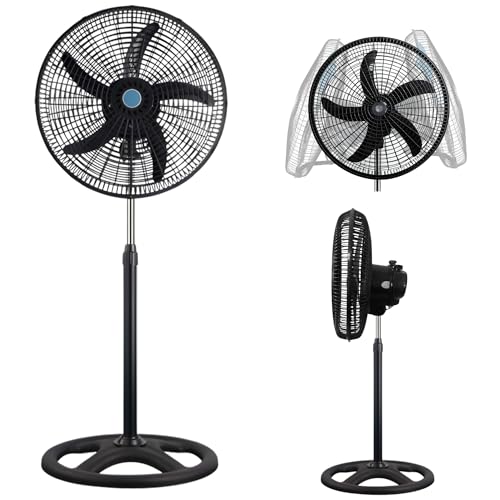 Ventilador de Pedestal 18 Pulgadas, Abanico con 5 Aspas, 3 Velocidades, Oscilante, Altura Ajustable, Ventilador Potente, Motor 55W, Facil Armado | Ecomlab