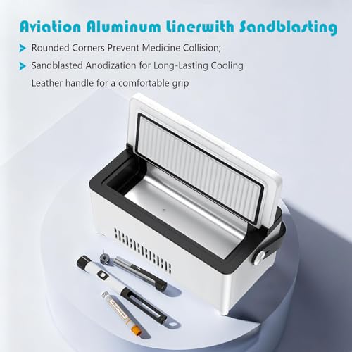 SOUNDCOUS Portable Insulin Cooler Refrigerated Box with Handle 2~8°C Keep Cooling with LED Display, Travel Medical Cooler Box with Handle for Car, Travel, Home, 1 Battery