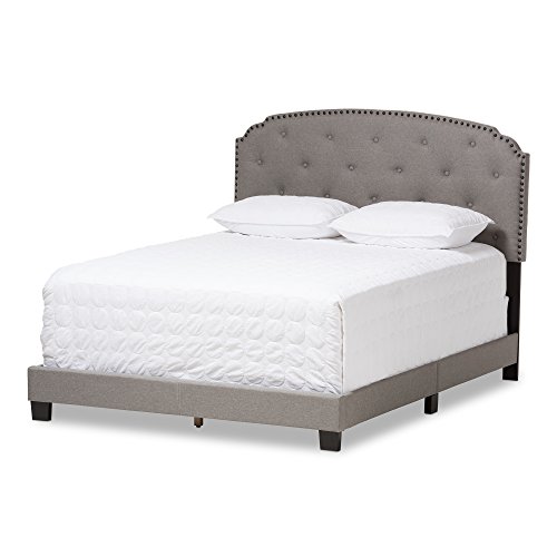 Baxton Studio Helene Modern & Contemporary Fabric Upholstered Size Bed, King, Light Grey