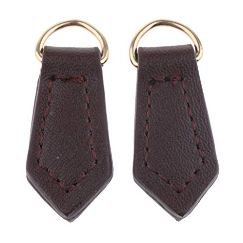 Fityle 2 Pieces Genuine Leather Zipper Pull Tags Puller Handbag Purse Wallet Accessories - Coffee, as described - Thumbnail 3