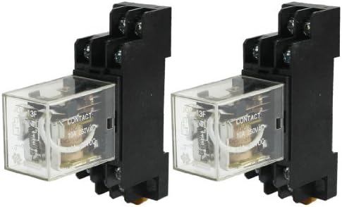 2x DPDT 10A Electromagnetic Power Relay DC 24V Coil w DIN Rail Socket