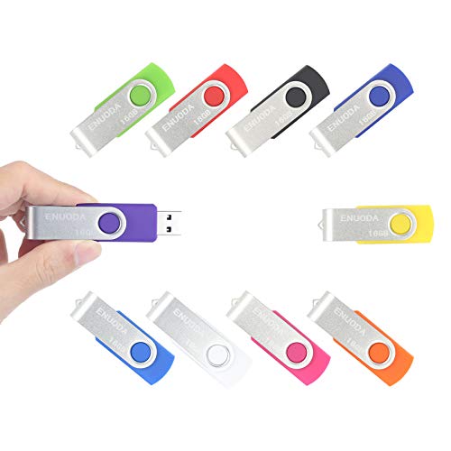 ENUODA USB Stick 16GB 10 Stück Speicherstick Rotate Metall High Speed USB 2.0 Flash Drive Pack (Mehrfarbig)