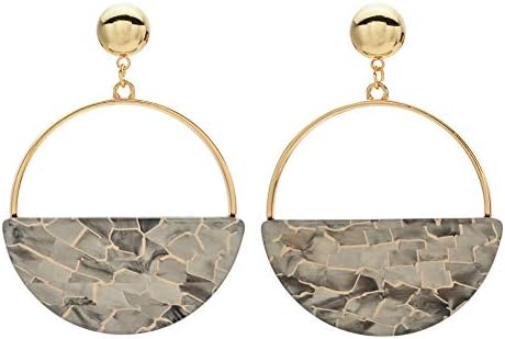 Large Round Acrylic Hoop Earrings Acetate Mottled Vintage Gray Pink Drop Dangle Earrings for Women