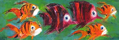 Tropic Fish painting original oil panting on thick gallery canvas 30"x10" kids room decor Oceanscape palette knife painting