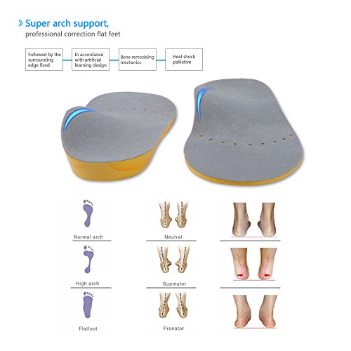 1 Pair Breathable Flatfoot Hind Foot Valgus Orthotic Insoles with Arch
