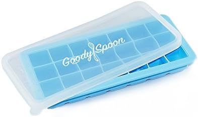 GoodySpoon Silicone Ice Cube Tray with Lid - Professional Grade Covered Flexible BPA Free Ice Cube Mold with 21 Perfect Size Cubes - Blue