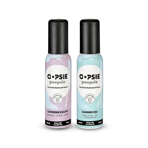 Oopsie Poopsie Pre GO toilet spray, discreet & portable original Pre-poo spray to use on the go. Assorted scents Lavender Scape/Summer Sea Toilet Odor Eliminator 2oz bottle Gift Set 2 pack
