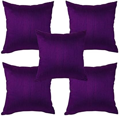 meSleep 5 Piece Polyester Purple Dupioni Cushion Cover Set - 16" x 16", Purple