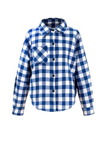 BLIBEAN TEEN GIRL’S FALL LONG SLEEVE PLAID SHIRTS BUTTON DOWN BLOUSES BIG KIDS WESTERN COWGIRL TOPS AGE 6T-7T (SIZE 6 7 YEAR) BLUE