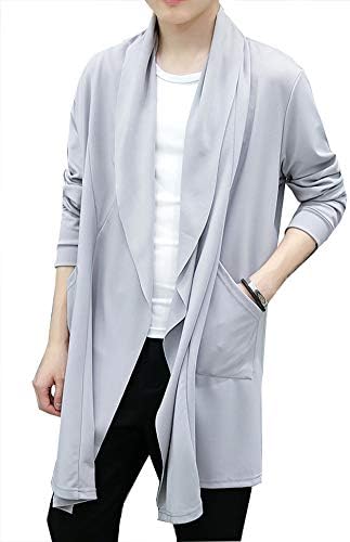 Kedera Men's Ruffle Shawl Collar Cardigan Open Front Outwear Long Cape Poncho Trench Coat