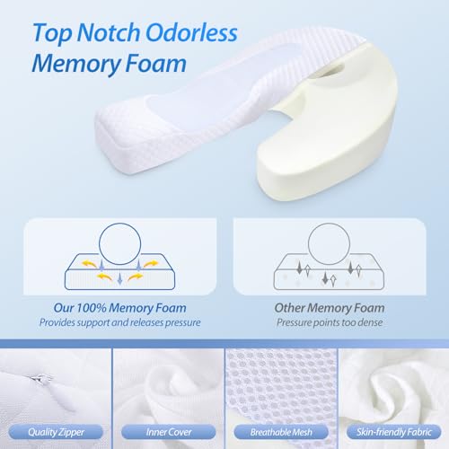 HOMCA Side Sleeper Pillow Ergonomic Pillow Side Memory Foam U Shape Washable Pillow Case