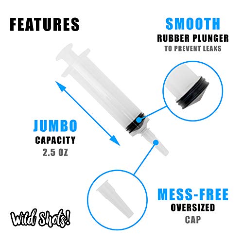30 Pack 2.5 oz Reusable Jumbo Jello Shot Syringes BPA Free with Oversized Caps Perfect for any