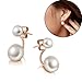 Crystalline Azuria Double Cycle Stud Jacket Earrings with Simulated White Pearls 18K Rose Gold Plated for Women