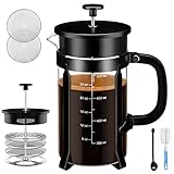 Chrider French Press Coffee Maker (34 oz 8 Cups) Coffee Press with 304 Stainless Steel Stand and 4 Filter Screens, Precise Scale Easy to Clean Durable Heat Resistant Borosilicate Glass - Black