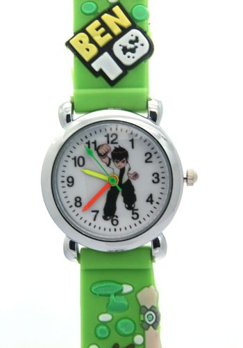 Top ben 10 kids 3d cartoon green rubber band stainless steel case…