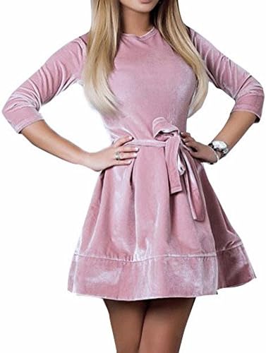 ZJFZML Empire Waist Dress For Women, Ladies Workout Clothes Round Neckline 3/4 Sleeve Casual Business Comfy Tee Flared Scallop Swing Modest Blouses Form Fitting Vintage Dress Pick Small