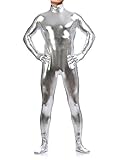 WOLF UNITARD Shiny Metallic Unitard Zentai Bodysuit Medium Silver