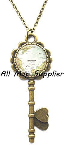 Charming Key Necklace,Malaysia map Key Pendant, Malaysia map Key Necklace, Singapore, map Key Pendant, map jewelry, Malaysia Key Necklace,AO173 