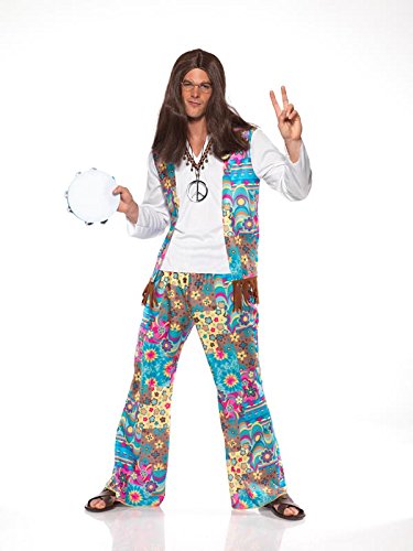 Smiffy's Men's Groovy Hippie Costume Top with Attached Waistcoat
