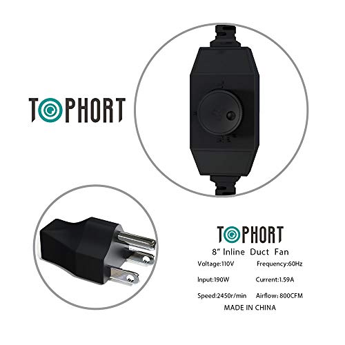 TOPHORT 8 Inch Inline Duct Fan 800 CFM Blower Fan with Variable Speed Controller HVAC Blower Ventilation