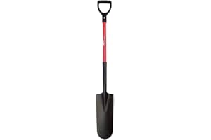 TABOR TOOLS Shovel with Long Narrow Blade, Trench Digging Spade, Drain Spade with Comfortable D Grip 31 Inch Fiberglass Handle, Digging Spade. J213A. (D Handle, Trench Shovel)