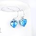 Blue Heart Crystal Earrings Sterling Silver Heart Shape Dangle Earrings Fine Jewelry for Women Girls
