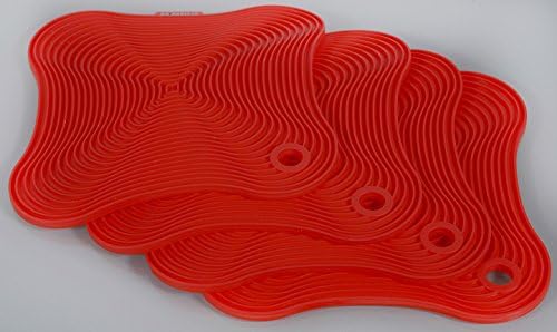 Silicone Pot Holder (Set of 4, Red) with uses as a Trivet Mat, Hot Pad, Spoon Rest, Jar Opener, Garlic Peeler &amp; Coaster Plus a Bonus Gift Spatula by US PAPILIO