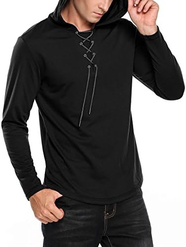Simbama Men's Fashion Lace Up Hip Hop Style Long Sleeve V Neck Hoodie Sweatshirt