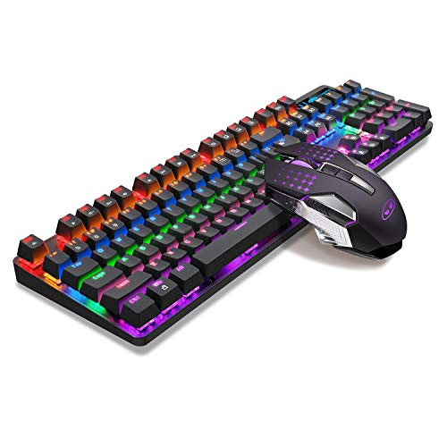 Mechanical Gaming Keyboard and Mouse Combo Blue Switch 104 Keys Rainbow