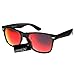 zeroUV Flat Matte Reflective Flash Color Lens Large Horn Rimmed Style Sunglasses - UV400 (Black Crimson)