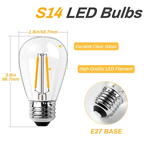 Spacelumen 25pcs 2W S14 LED Light Bulbs E27 Cap Glass Casing Waterproof 2700K Warm White for Outdoor Wreath