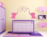 ARES Cute Pink Elephant Wall Decals, Family Wall Stickers for Kid Room, Baby Nursery Decor