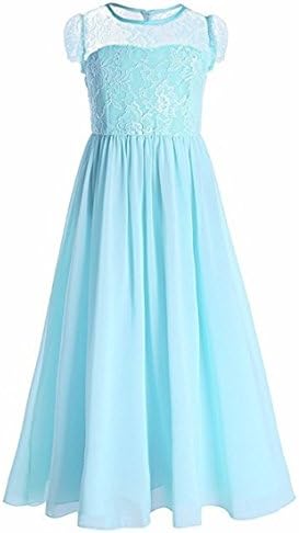 SASALO Junior Bridesmaid Dress Long Lace Chiffon Flower Girl Dress Party Gown Maxi Formal Dress