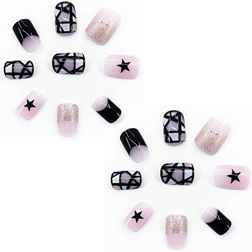 O2 Salon C47 Full Cover 3D Acrylic Fake False Nails Art Tips for Nail salon, Girls, Women, Bridal Wedding Dating Party (48 pcs/ 2 set)