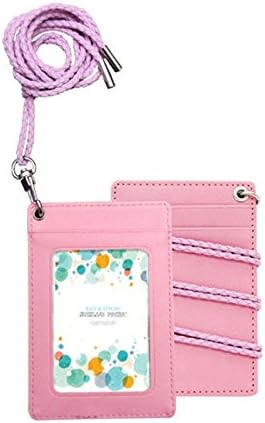 Basic Slim Credit Card Holder Id Card Case Holder Useful Purse with Neck Strap (Pink)