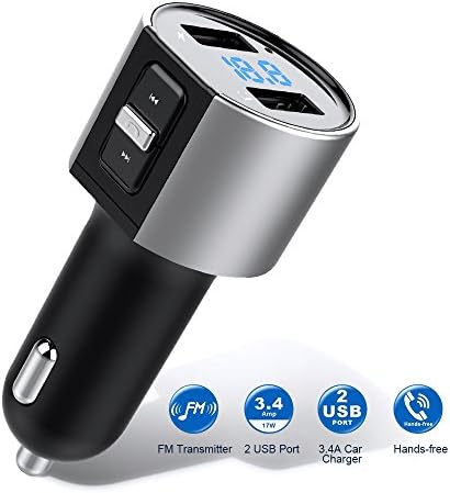 Bluetooth FM Transmitter, Wireless Bluetooth FM Radio Adaptor MP3 Player Car Kit with Hands-Free Calling, 2 Ports USB Car Charger 5V/2.4A &amp; 1A