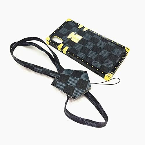 Jiehao iphone 7 / iphone 8 Case, Vintage Elegant Luxury Designer Lattice PU Leather Back with Lanyard Soft Bumper Shock Absorption Trunk Case Cover for Apple iphone 7 / iphone 8, Black
