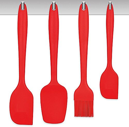 Augeas Silicone Spatulas &amp; Basting Brush Cooking Utensil Set of 4, Solid and Non-stick, 430℉ Heat-resistance, Hygienic and Eco-friendly Material - Red