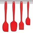 Augeas Silicone Spatulas & Basting Brush Cooking Utensil Set of 4, Solid and Non-stick, 430℉ Heat-resistance, Hygienic and Eco-friendly Material - Red