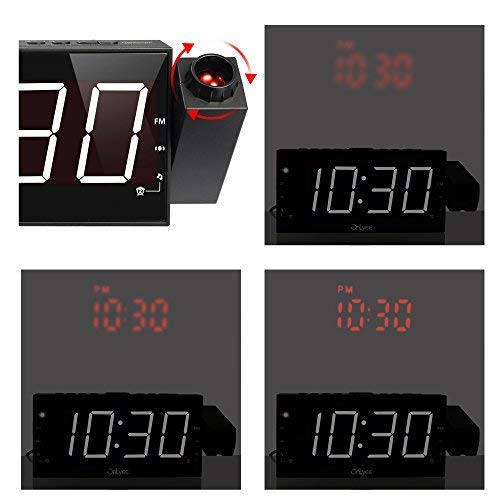 OnLyee Projection Clock with FM Radio, 7" LED Display, Wall Ceiling Clock, Nap/Sleep Timer, 3 Dimmer, Dual Alarm and Dual USB Ports for Wall,Travel, Bedrooms, Ceiling, Kitchen, Desk, Shelf