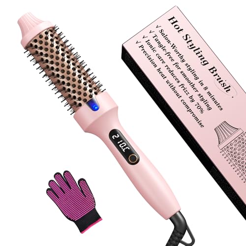 Haokoo Ionic Heating Brush 38mm - Straightening & Curling, Volume, 6 Temperature Levels, Fast Heating (Pink)