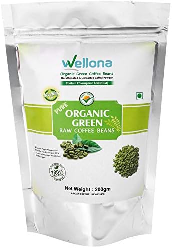 Wellona 100% Pure, Decaffeinated Green Organic Coffee Beans For Weight Loss (200 Gm, Pack Of 2)